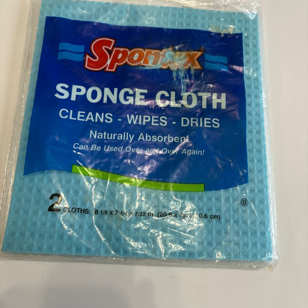 Spontex‎ Sponge Cloth Cleaning Wipes Blue 2 Pk 8 1/8 x 7.25 Dry Reuse Absorbent